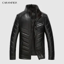 CARANFIER, новинка, кожаные пуховики, мужские, натуральная кожа, высокое качество, мужские, s, овчина, зимнее пальто, норка, стоячий воротник, теплый пуховик