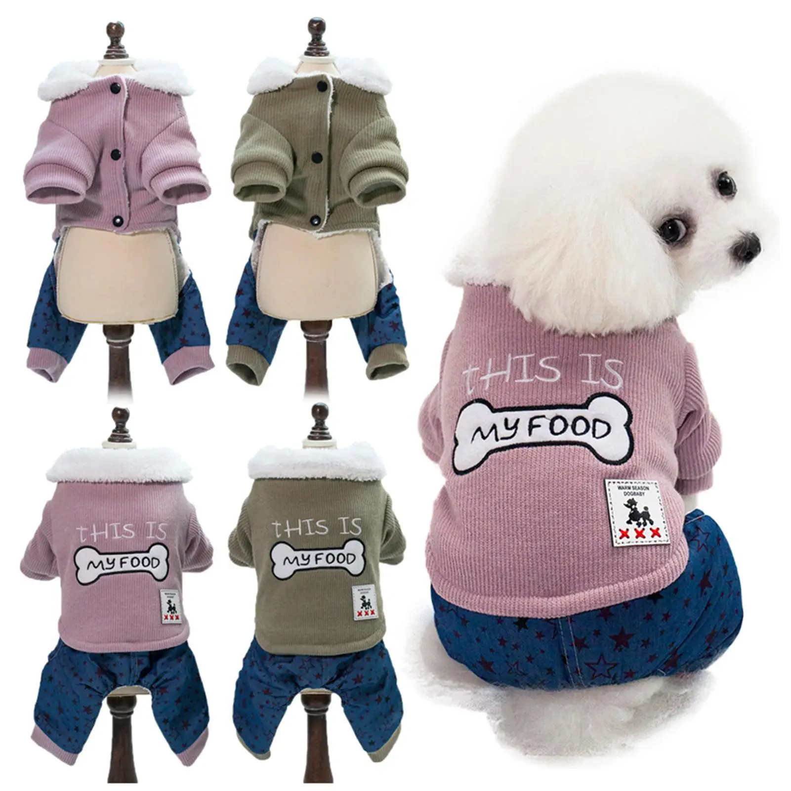 

Winter Thicken Bone Embroidered Four-leg Cotton Coat Dog Clothes Pet Costume
