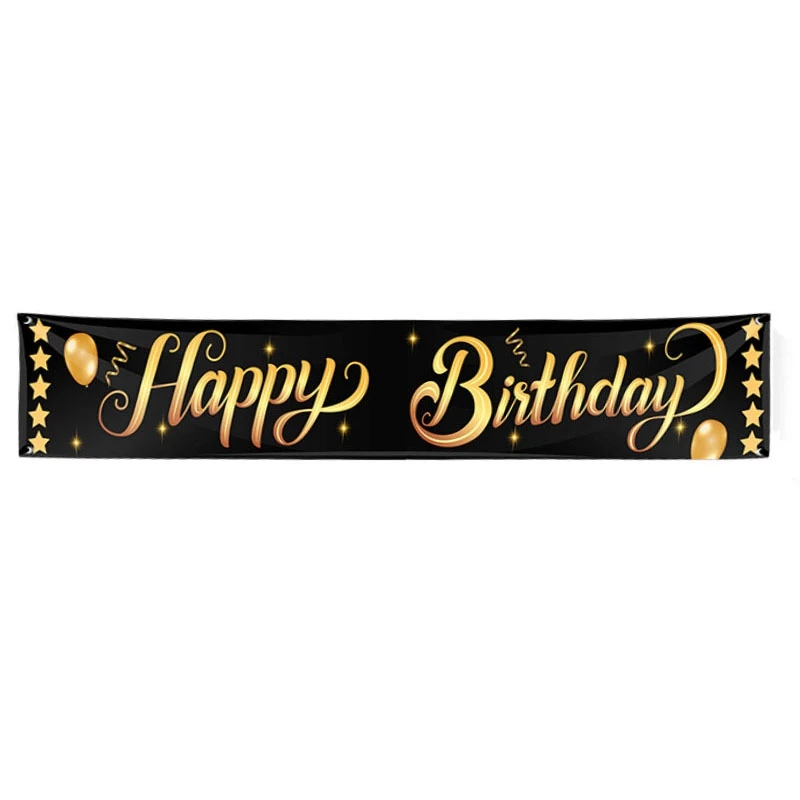 Large Happy Birthday Banner Black Gold For Yard Outdoor Outside Fence Big Birthday Banner Sign For Him Her Women Men Flags Banners Accessories Aliexpress