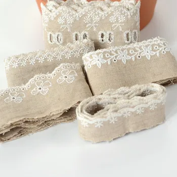

2 meters/lot cotton linen lace with embroidered flower handmade DIY garment accessory T1009