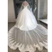 Румяна Свадебные вуали Соборная Длина свадебная фата с кружевным краем аппликация с блестками 3 М длинные Индивидуальные вуали