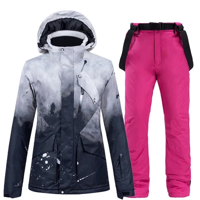 30 женский лыжный костюм комплект одежды для сноубординга зимний костюм для спорта на открытом воздухе с капюшоном Водонепроницаемые зимние куртки+ брюки женский костюм - Цвет: Color 5
