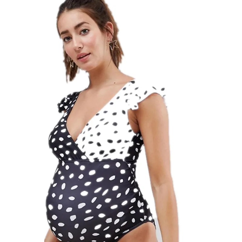 

Solid Patchwor Dot Print Strappy Sexy V one piece swimsuit women Halter Pregnant Swimwear Open back Bathing suit Plus size S-5XL