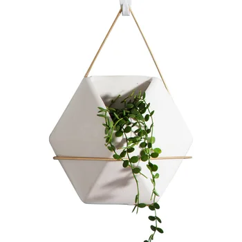 

Indoor Hanging Planter Ceramic Flower Vase + Iron Plant Holder Set Geometric Vase Wall Decor Container Succulents Plant Pots