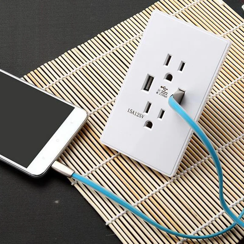 Американский стандарт розетки с 2 портами USB для зарядки телефона Ac 110-250V 15A двойной США штекер бытовой