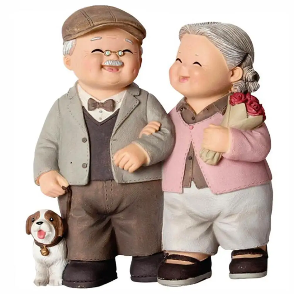 

1Pcs Elderly Couple Resin Statue Romantic Elderly Craft Adornment Home Decor Happy Couple Figurine for DIY Decoration