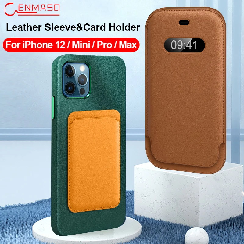 

Cenmaso Original Leather Sleeve Card Holder Wallet Pouch Bag Cover For Iphone 12 Pro Max 12 Mini Sleeve Case Leather Back Cover