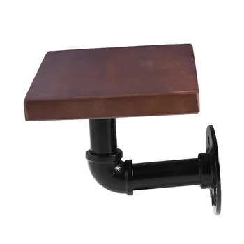 

Vintage Wrought Iron Wood Partition Wall Hanging Rack Wall Decoration Frame Retro Black Bracket (Random Board Color and Grain)