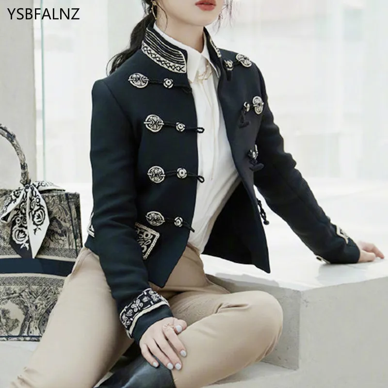 

2020 Female Jacket Vintage Short Style Luxurious Embroidery Spring Slim Jackets For Women Elegant Horn Button Autumn Coat Female