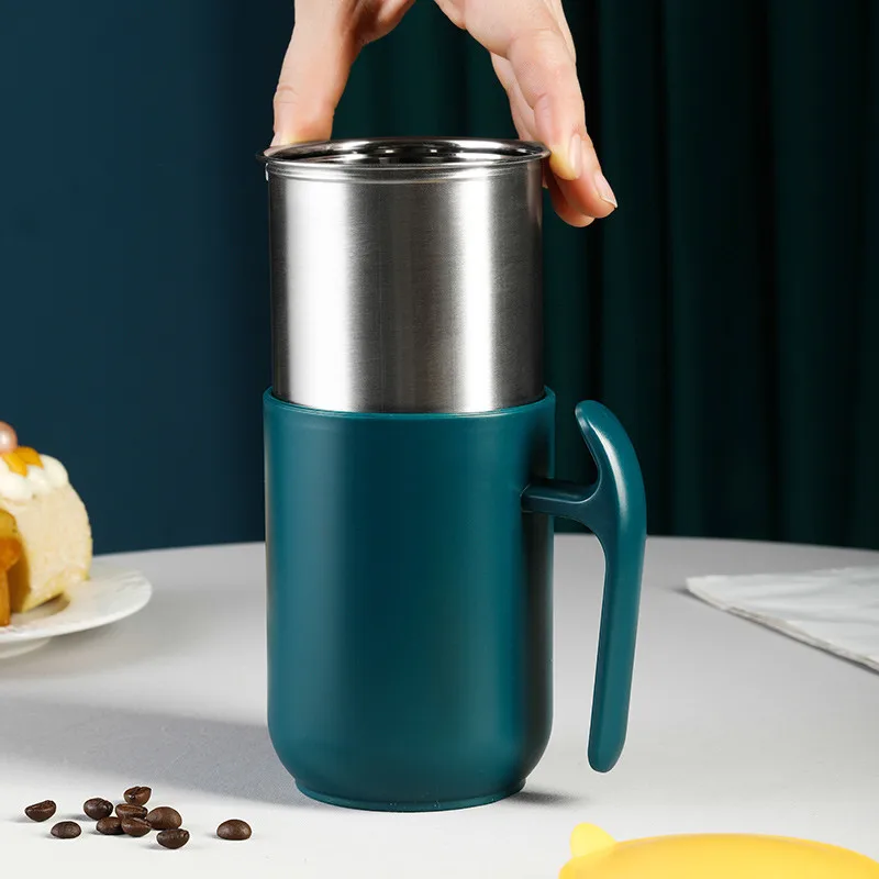 Double Wall Stainless Steel Insulation Coffee Mug Anti-Scald Mug With Removable Lid