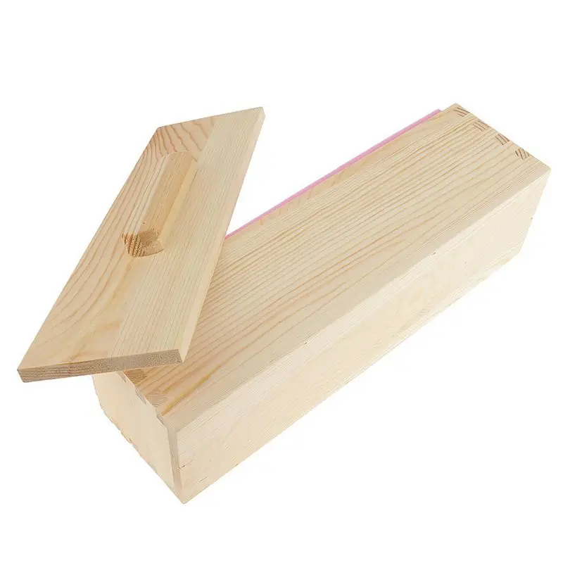 DIY Ручная работа силиконовая форма для мыла-прямоугольное Мыло плесень с деревянной коробкой и деревянной крышкой-розовый+ дерево, 900 мл
