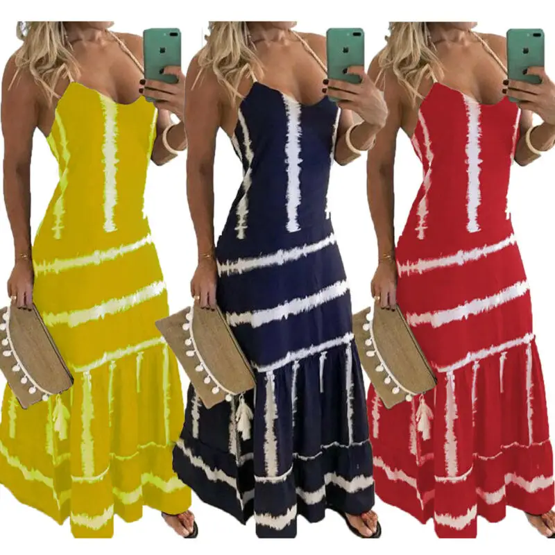 

Women Sleeveless Summer Boho Printed Beach Casual and Loose Ultrathin and Soft Sling Strapless Beach Dresses