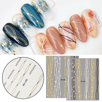 

1 PC Gold Black White Lines Multi-size Strip Adhesive Nail Sticker Transfer Various 3D Nail Decals Nail Decoration Design