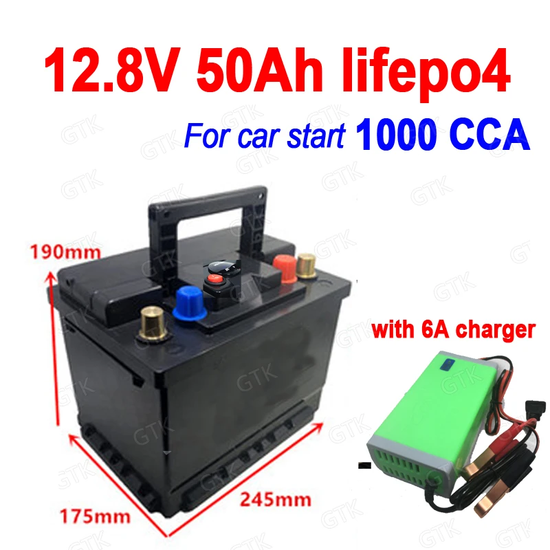 GTK 12,8 V Lifepo4 12v 50ah заряжаемая батарея 1000A CCA 800A железо фосфат для запуска Автомобиля Стартовый автомобиль лодка+ 6A зарядное устройство