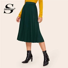 Sheinside зеленая элегантная плиссированная юбка с высокой талией для женщин Весенняя однотонная Минималистичная Женская юбка миди с эластичной талией