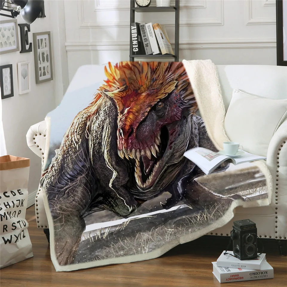 

Bedding Outlet Dinosaur Fluffy Blanket Jurassic Soft Blanket Boys 3D Animal Sherpa Blanket Tyrannosaurus Bedding Cobertor 002