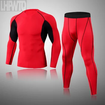 

Men Compression Thermal underwear rashgard clothing Male thermal shirt pants Solid Color 2 piece Tracksuit Men long johns Set