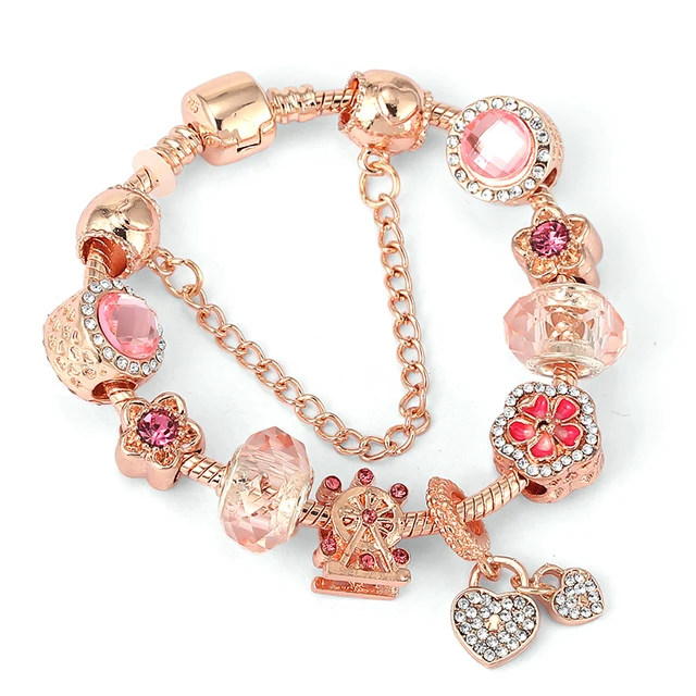 BRACE CODE 2021 New Rose Gold Necklace Pink Charm Women Bracelet DIy Charms  Bubble Bead Fine Lady Bracelet Direct Gift Sales - AliExpress