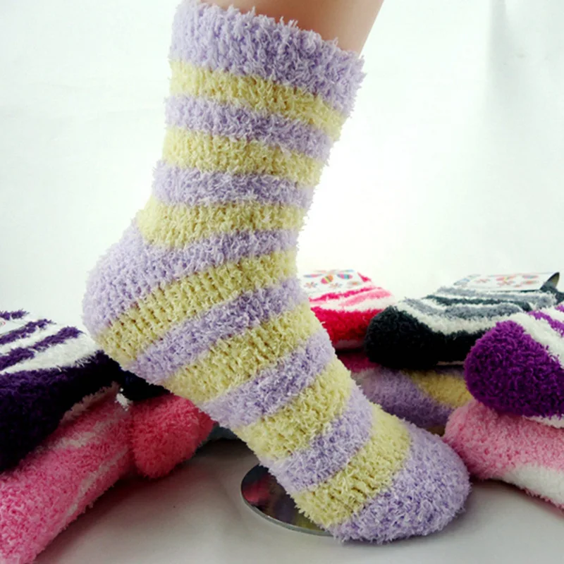 Chaussettes d'hiver pour garçons et filles | Lot de 5 couleurs pour garder au chaud, molletonnées de corail, à la mode, couleurs bonbons douces (lot de 5)