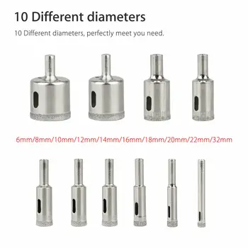 

10PCS Diamond Holesaw Drill Bits Hole Drilling For Glass Ceramic Marble 6-32mm