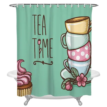 

Cake Flower Leaf Coffee Cup Waterproof Fabric Shower Curtain Polyester Shower Curtains Bathroom Decoration Accessories Cortinas