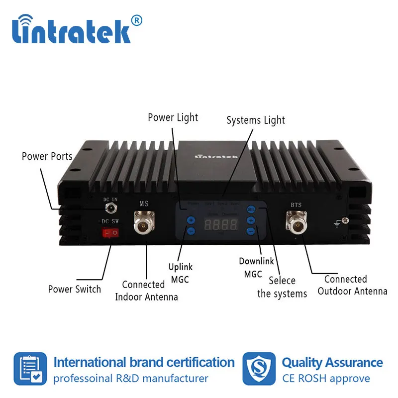 Lintratek 90dB gain GSM 850 2G CDMA 3G UMTS Cellular Booster Signal Repeater B5 850mhz big power MGC ALC amplifier Data Voice 7