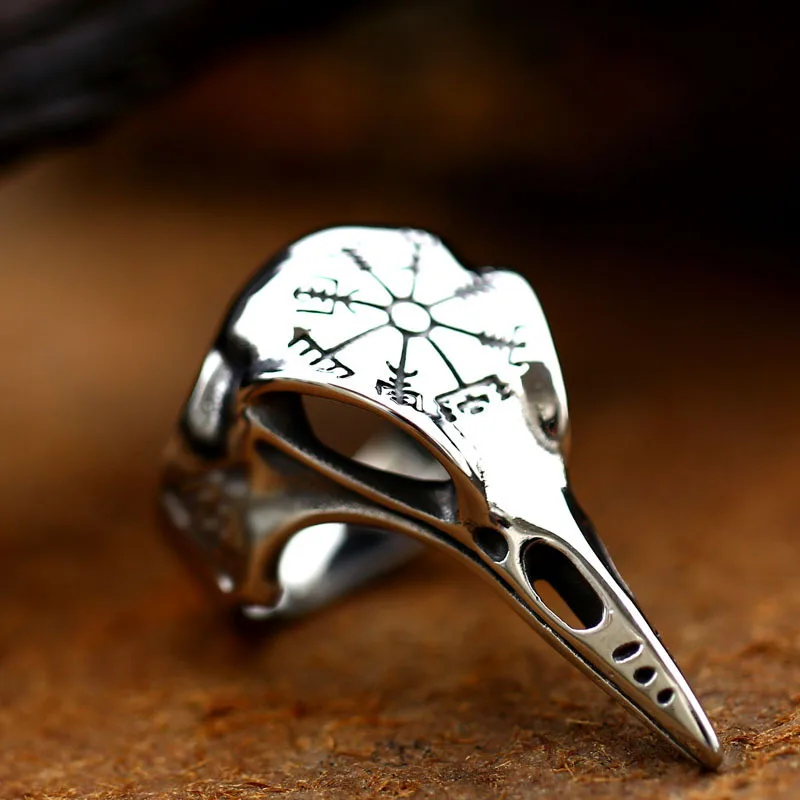 Skull Bird Crow Mouth Compass Ring for Men Personality Hip Hop Rock Ring Punk Gothic Motorcycle Party Jewelry