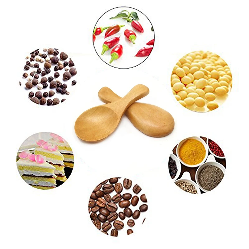 8Pcs Small Wooden Salt Spoon Solid Wood Condiments Spoon Handmade Honey Teaspoon Seasoning Sugar Coffee Tea Jam Mustard Ice Crea