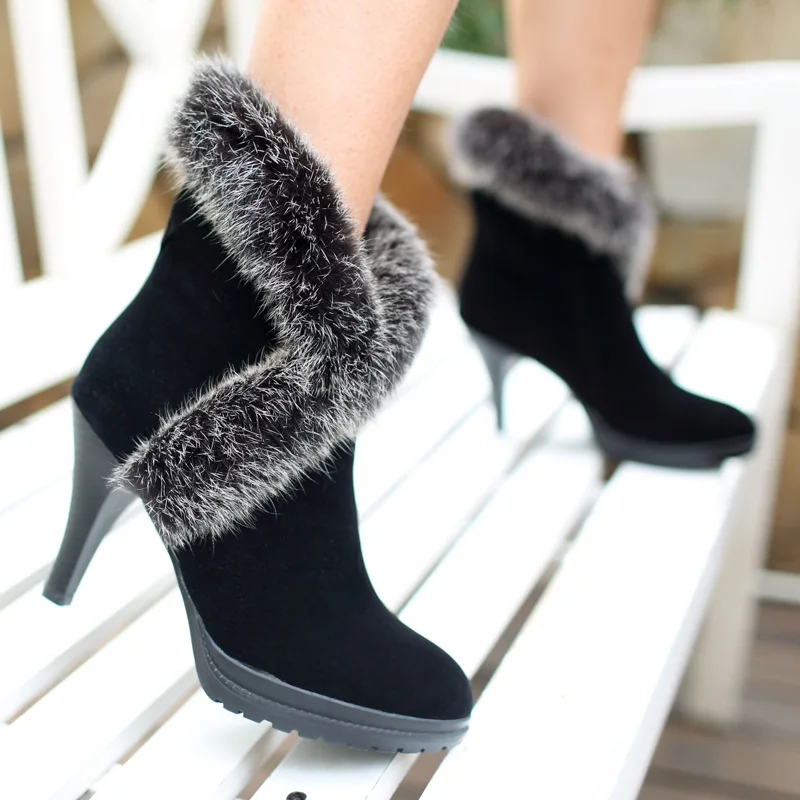 winter womens boots Fashion faux fur trim women high boots With high heels women snow boots