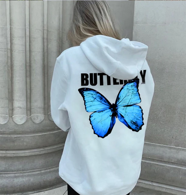 Fashion Autumn Warm Butterfly White Hoodies Sweatshirt 1