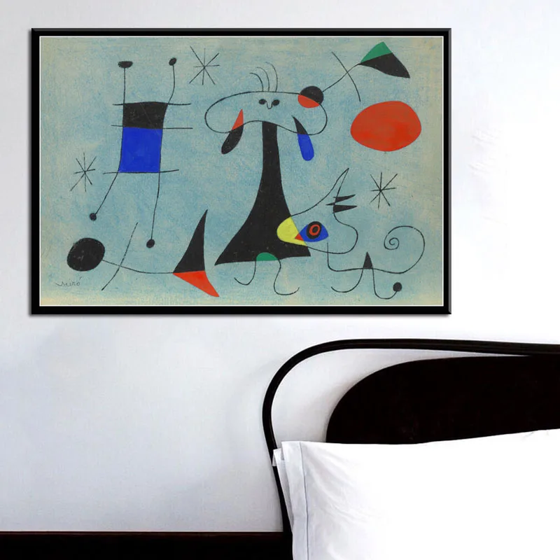 Joan Miro Современная художественная картина, абстрактная картина, Ретро Художественная живопись, Шелковый Холст, плакат, настенный домашний декор