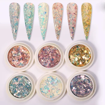

6 Boxes Dazzling Nail Glitter Set Holographics Laser Nail Powder Polish Flake Ultra Thin Nail Art Sequins Chrome Pigment