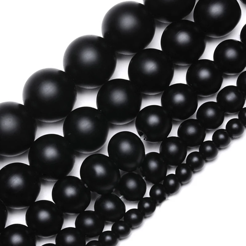 

Wholesale High Quality Natural Stone Black Matte Onyx Agates Frost Dull Polish Round Beads For Jewelry Making Necklace Bracelet