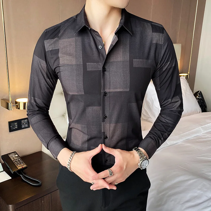 Осенняя модная простроченная рубашка с длинными рукавами в британском стиле