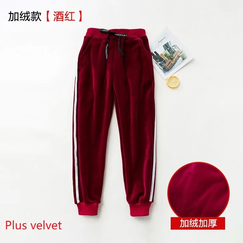 R2-Plus velvet Весна-Осень г.; Штаны для мальчиков и девочек; бархатные зимние утепленные спортивные штаны; Детские повседневные штаны в полоску; леггинсы - Цвет: R2-Plus velvet