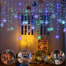 New Christmas Decoration Curtain Snowflake LED String Lights Flashing Lights Curtain Light 8 Lighting Modes Outdoor Party Lights
