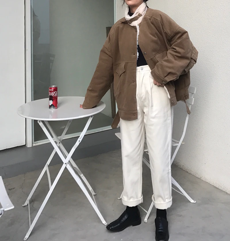 Для фотосессии красивое пушистое плотное Пальто Harajuku со стоячим воротником рабочая одежда с хлопковой подкладкой Женская 126155
