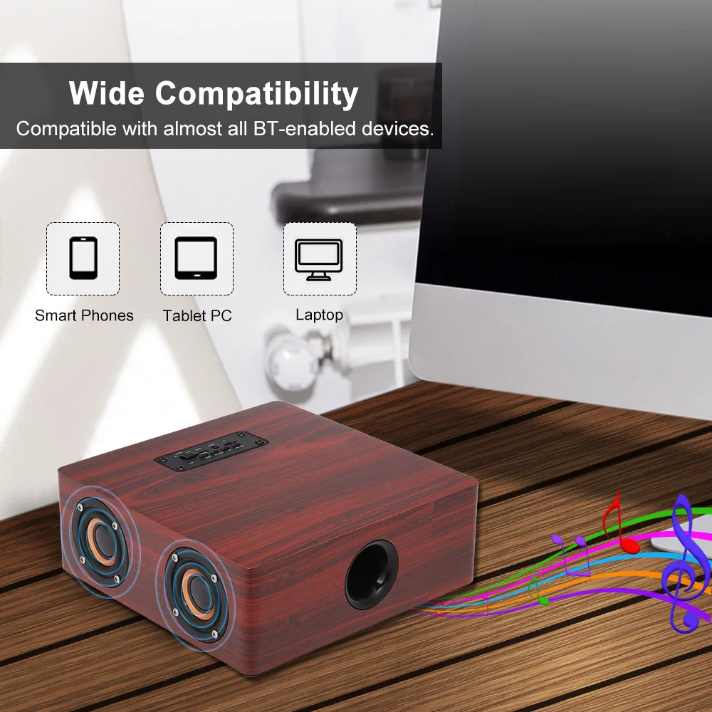 Q5 деревянный Bluetooth 4,2 динамик 3 Вт* 4 рога Поддержка FM TF карта AUX в сабвуфере портативный динамик s для смартфоны ПК ноутбук