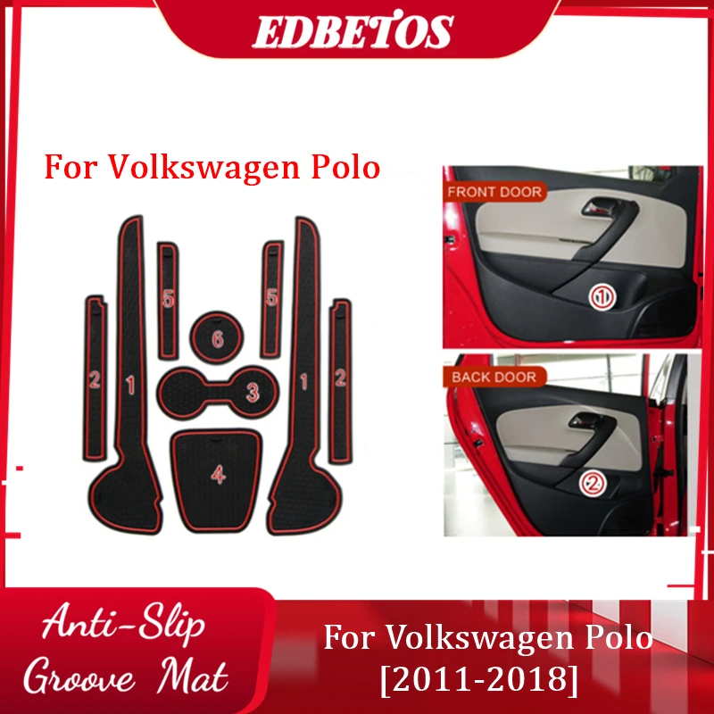 Polo GTI R 2011 2012 2013 2014 2015 2016 Anti-Slip Door Groove Mat For Volkswagen V W Polo GTI R Gate Slot Coaster Mat Carpet