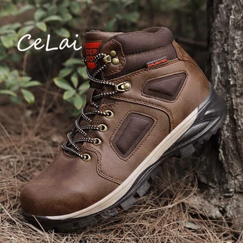 

2020 Men's Leather Shoes Large Sizes Platform Boots Leisure Waterproof Boots Designer Man Hiking Boots Security Ankle Botas NA57