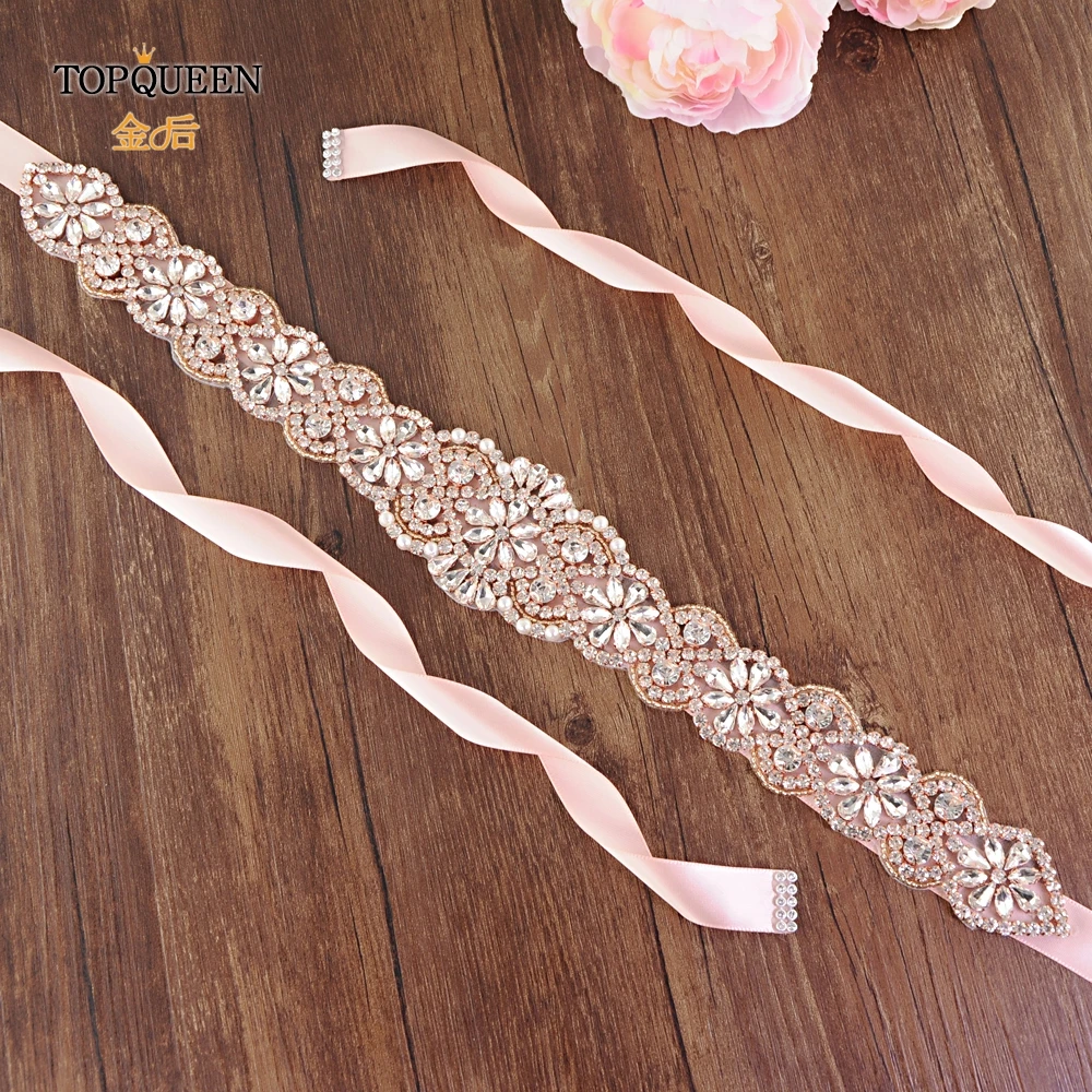 

TOPQUEEN S161B-RG diamond wedding belts rose gold crystal bridal belt rhinestone flower bridal sash belt wedding dress belt