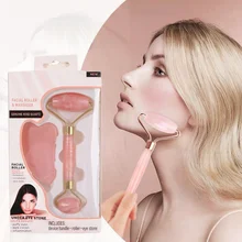

Natural Quartz Gouache Scraper Rose Jade Roller Gua Sha Facial Body Massager Roller Jade Set Face Lifting Beauty Massage Tool