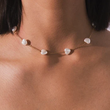 

Korea Love Heart Imitation Pearl Choker Clavicle Chain Necklaces Statement Women Sweet Party Necklace For Women