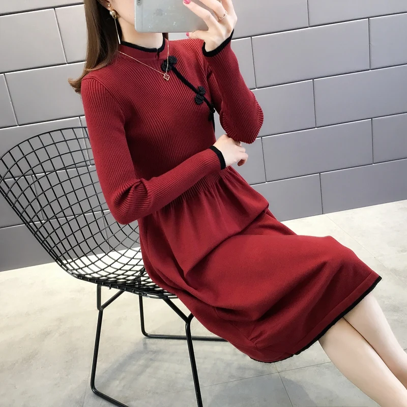 Новинка осени, корейские женские топы cheongsam, длинный пуловер, свитер с длинными рукавами, женский свитер