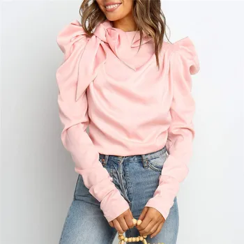 

2019 arrival Women Satin Blouses Bow Neck Long Sleeve Elegant Blouse Office Lady Shirts Female Blusas S-XL