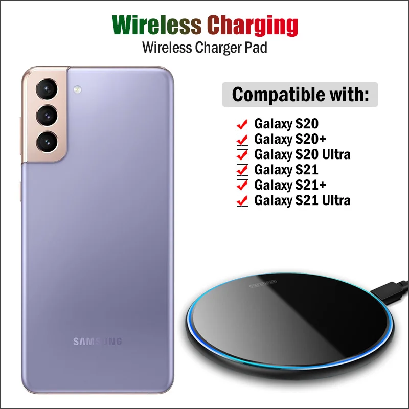 10W Fast Qi Wireless Charger for Samsung Galaxy S20 S21 Ultra Plus S21+ 5G Phone Wireless Charging Pad Breathing Light Gift Case