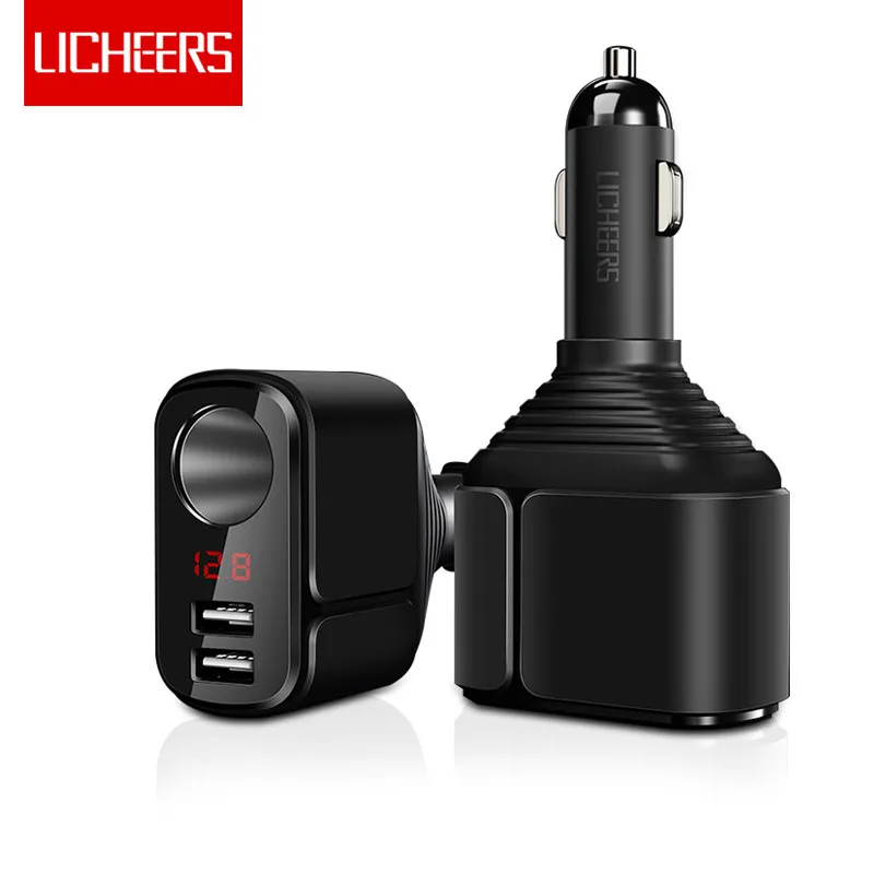 Автомобильное зарядное устройство Licheers с двумя USB портами и цифровым дисплеем 3 4