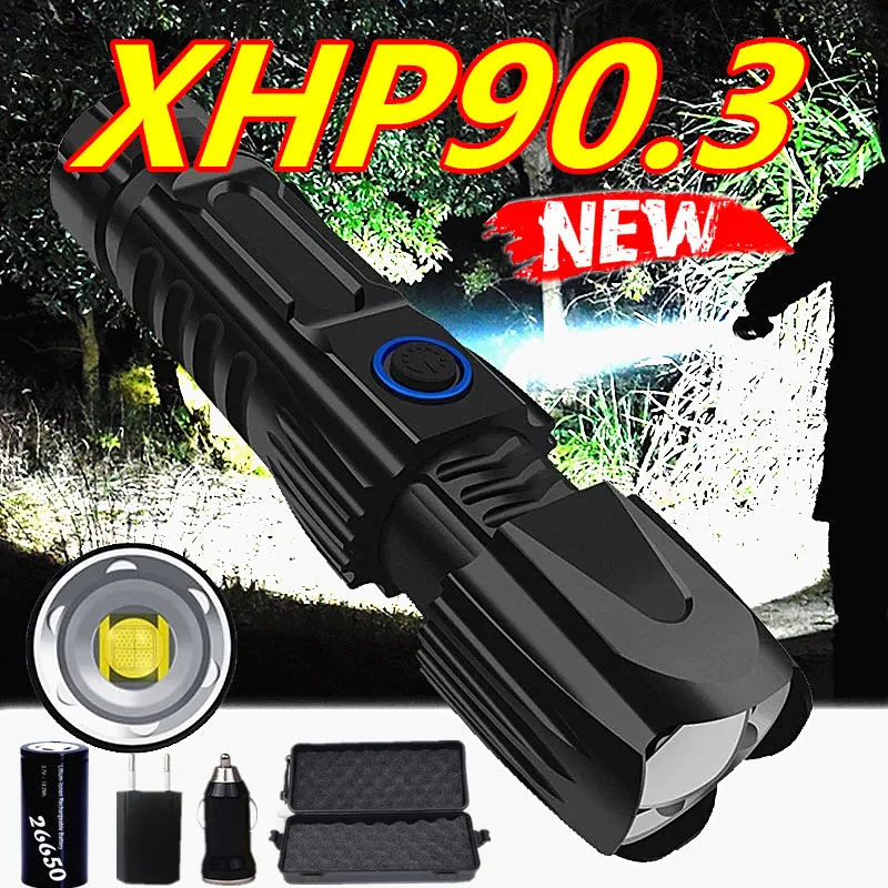 

Powerful XHP90.3 Xlamp Flashlight Tactical Flashlight USB Rechargeable Torch Waterproof Torch Smart Chip Control 26650 battery