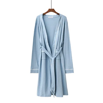 

Spring and Autumn Nightgown Men's and Women's Same Robes for Women Cotton Long Sleeve Ladies Mid-length Plus Size Bathrobe