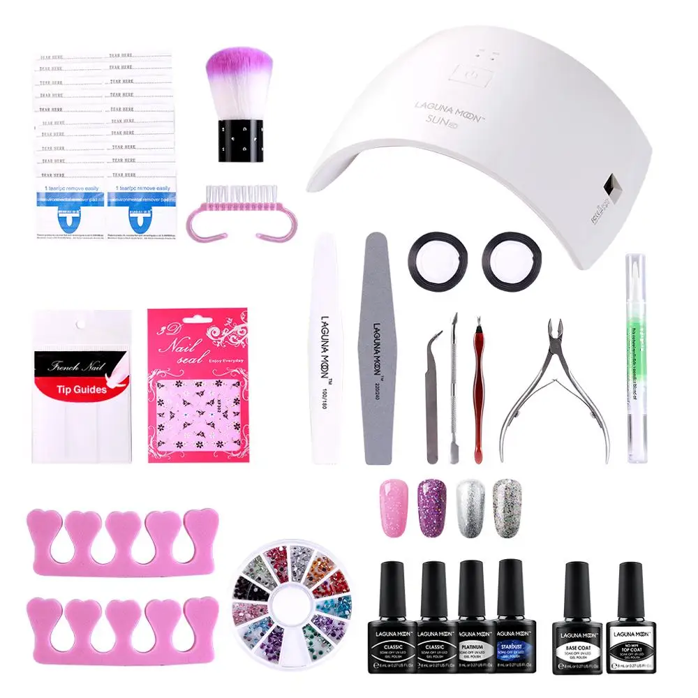 

Lagunamoon Nail Gel Set Brushes 24W 30s/60s LED Lamp Machine Enamel Lacquer Vernis Semi Permanent UV Gel Polish Tools Set Kit